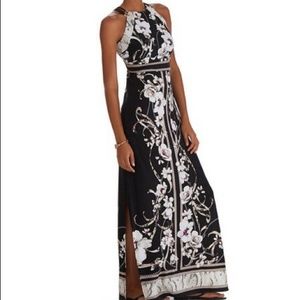 CUT-IN THREE STRAP FLORAL MAXI DRESS